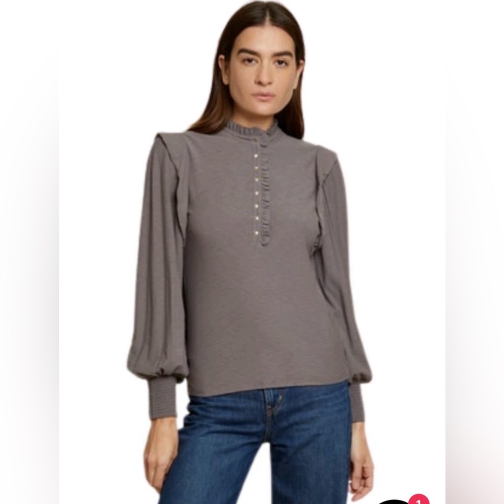 Nation LTD Margaux Victorian Henley Top - French Lilac, Sz S